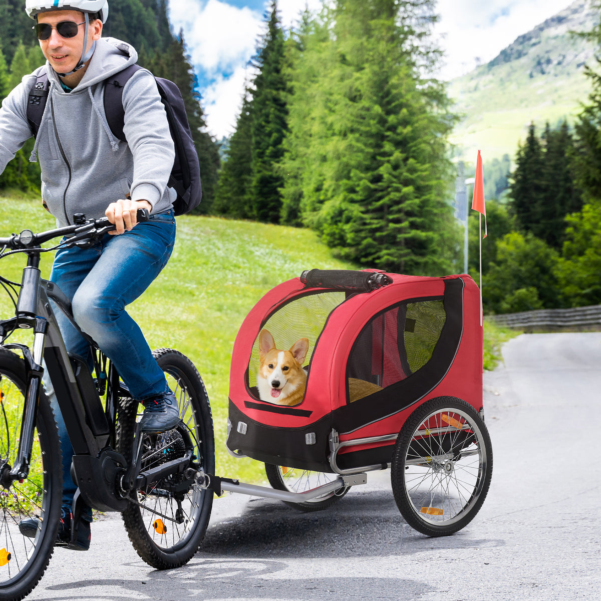 Bicycle trailer dog trailer up to 20 kg with universal hitch steel red+black (2)