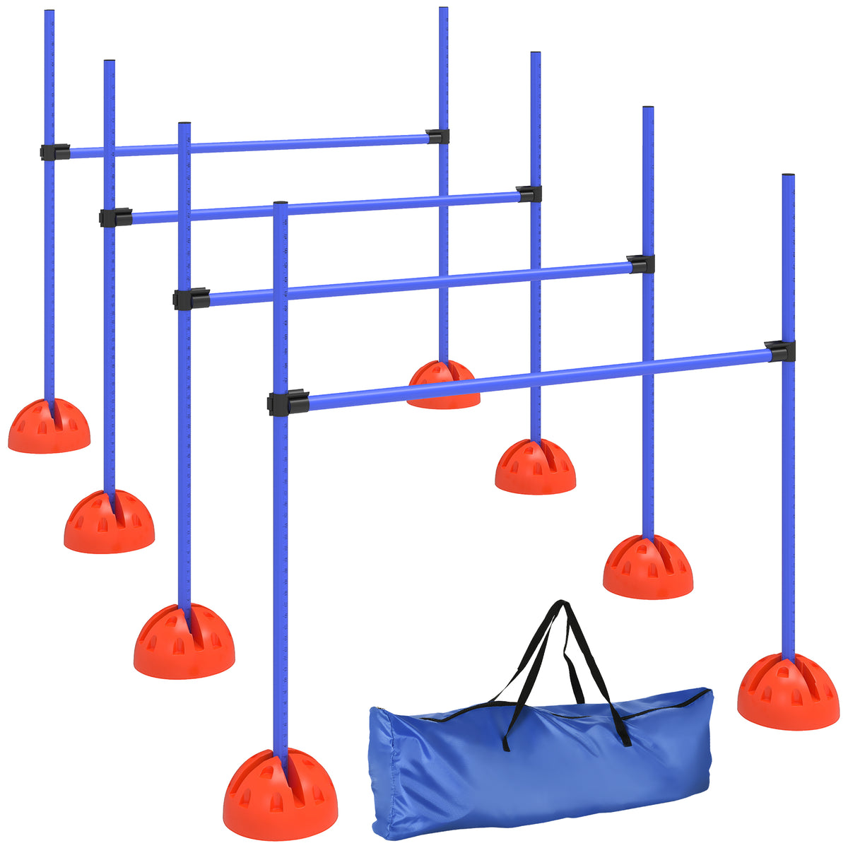 4-piece dog agility set with 4 hurdles and carrying bag for jump training, blue