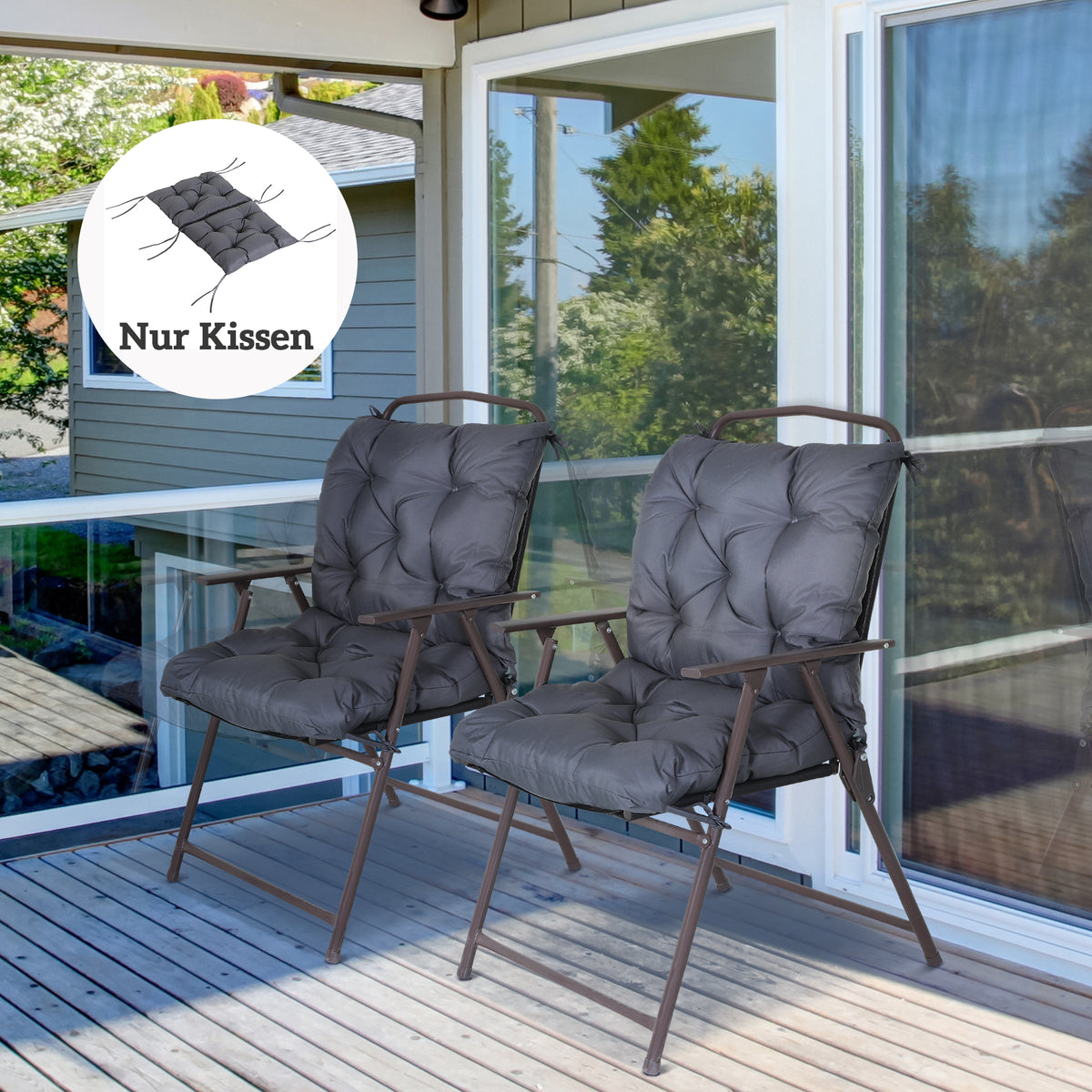 Set of 2 seat cushions, 98cm x 50cm x 8cm chair cushions with ties, padded cushion, washable / ergonomic seat (2)