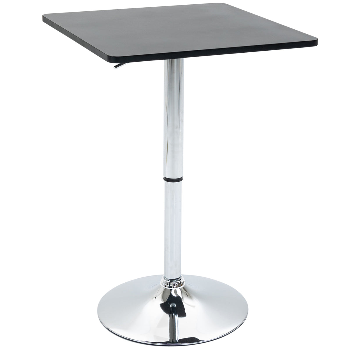 Height-adjustable bar table, 360° rotatable, scratch-resistant feet, sturdy metal base, black/silver
