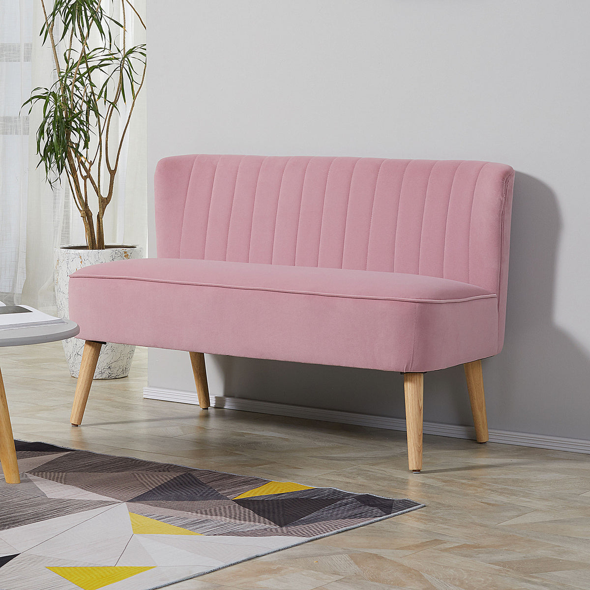 2-seater fabric sofa couch upholstered sofa lounge sofa wide pink (2)