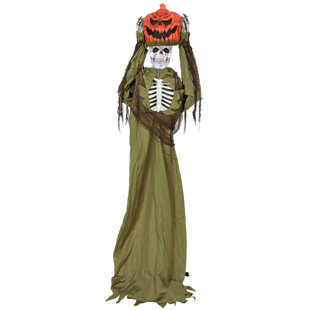 Animated pop-up pumpkin skeleton, 173 cm, spooky Halloween decoration with light, sound, and motion activation