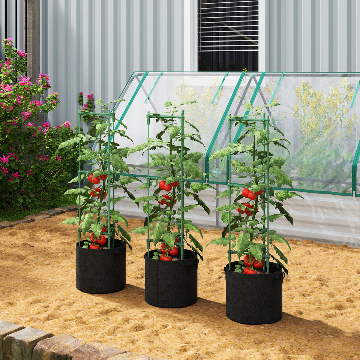 Raised garden bed with trellis, 83.7-liter bags, set of 3, triangular planter with tomato support, 35 x 35 x 120 (2)