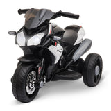 Electric ride-on motorcycle for kids, lights & sounds, 3 km/h, rechargeable, plastic & metal, black/white