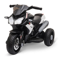 Electric ride-on motorcycle for kids, lights & sounds, 3 km/h, rechargeable, plastic & metal, black/white