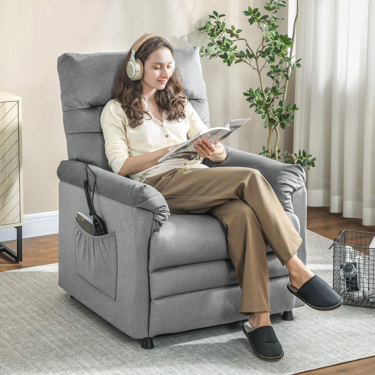 Recliner chair, TV armchair with reclining function, lumbar heating, 2 remote controls, USB port, quiet motor (2)