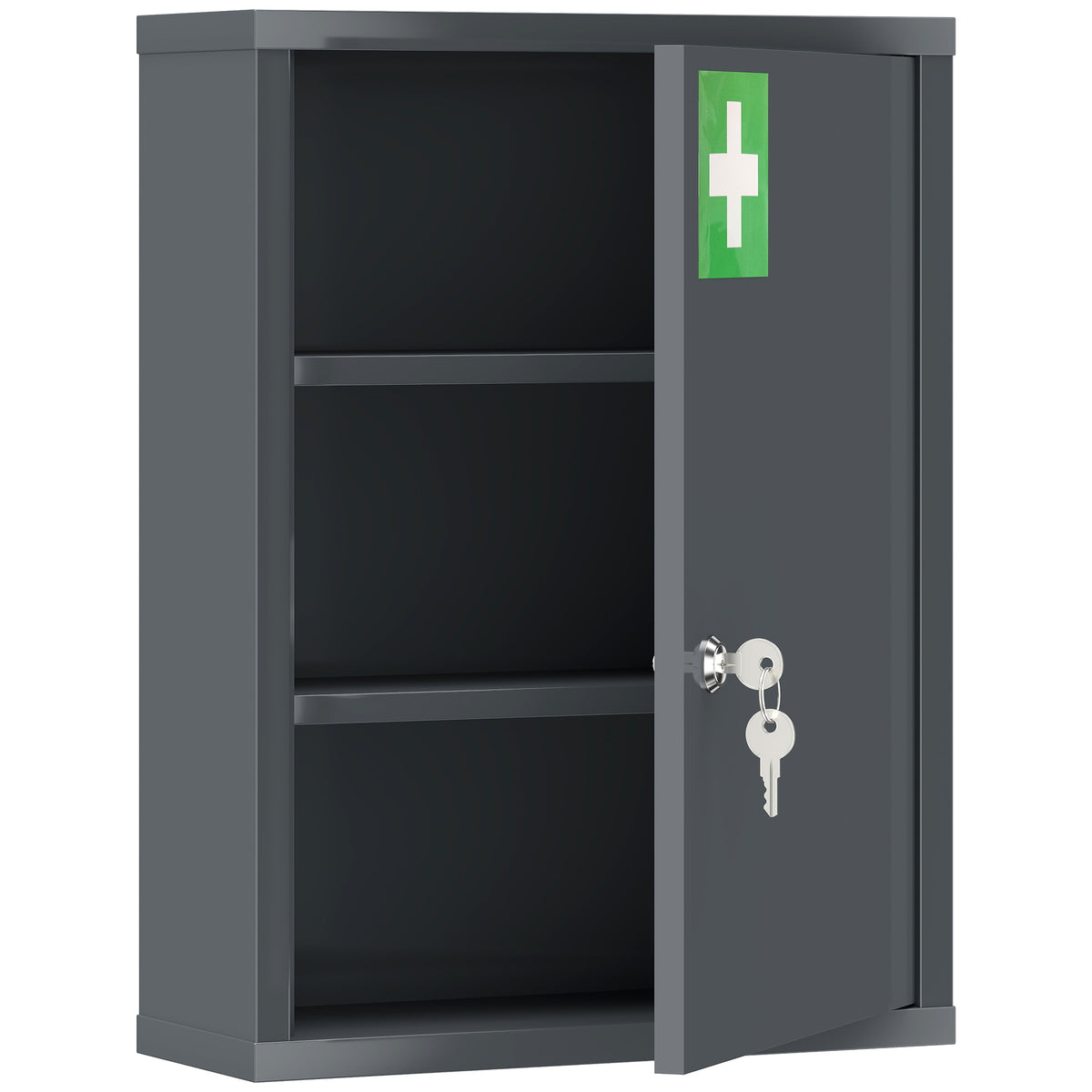 Wall-mounted medicine cabinet with lock, 3-tier steel wall cabinet, 40 x 15 x 53.5 cm, charcoal gray