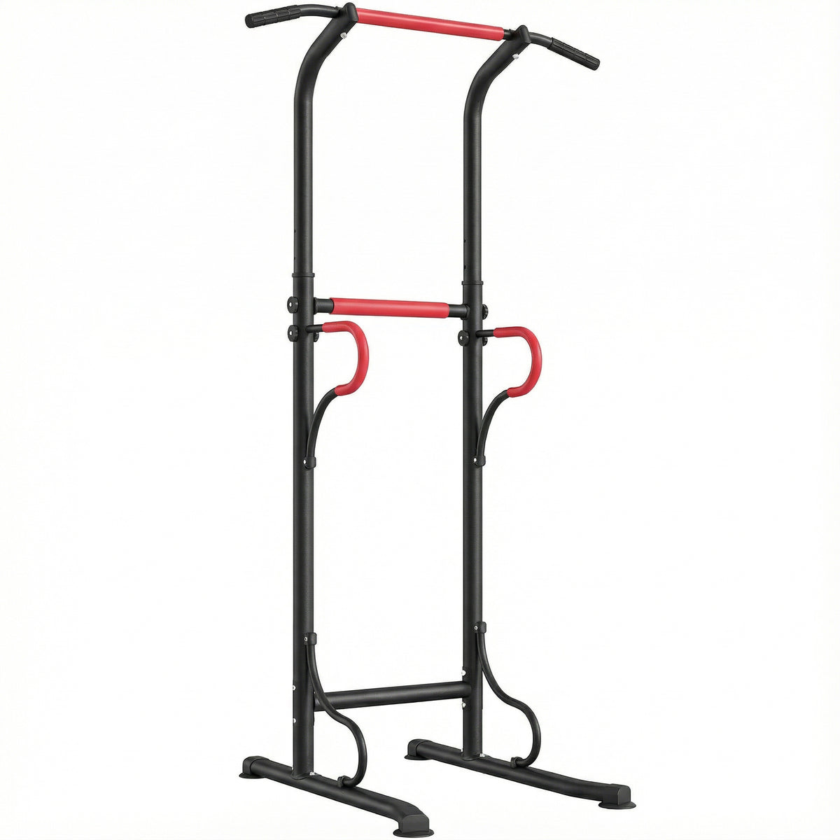 Height-adjustable power tower dip station with pull-up bar, suction cups home gym station
