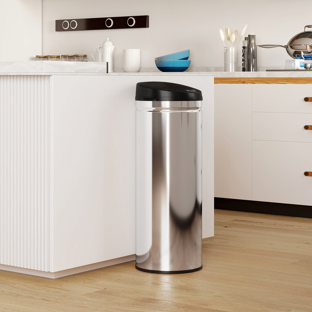 50-liter sensor trash can with soft-close function, touchless stainless steel waste bin for hygienic kitchens (2)