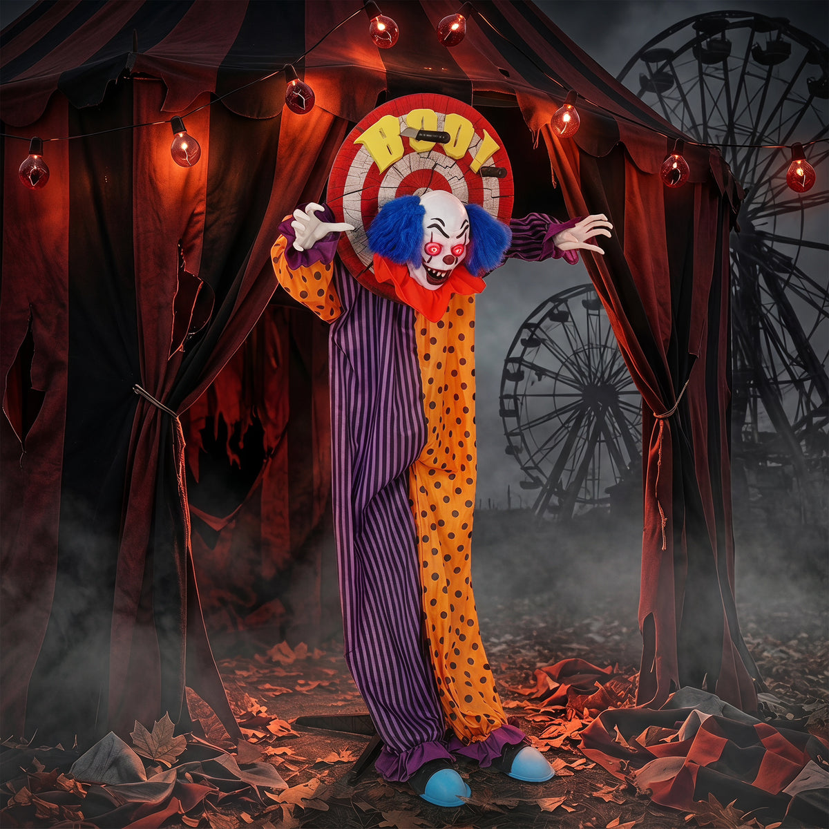 167 cm life-size animated Halloween clown decoration with sound & touch activation (2)
