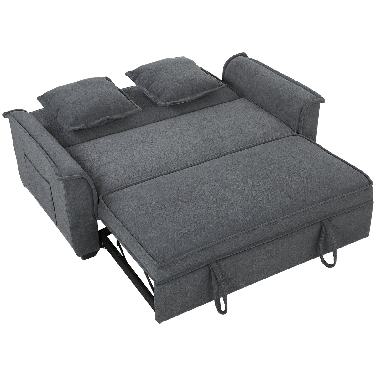 Futon sofa bed, adjustable backrest, 2-seater with 2 cushions, dark grey