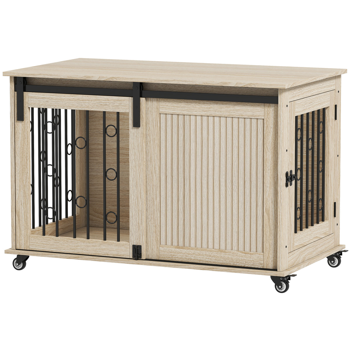 Dog crate on wheels, sliding door, 100 x 56 x 65 cm, wood, steel