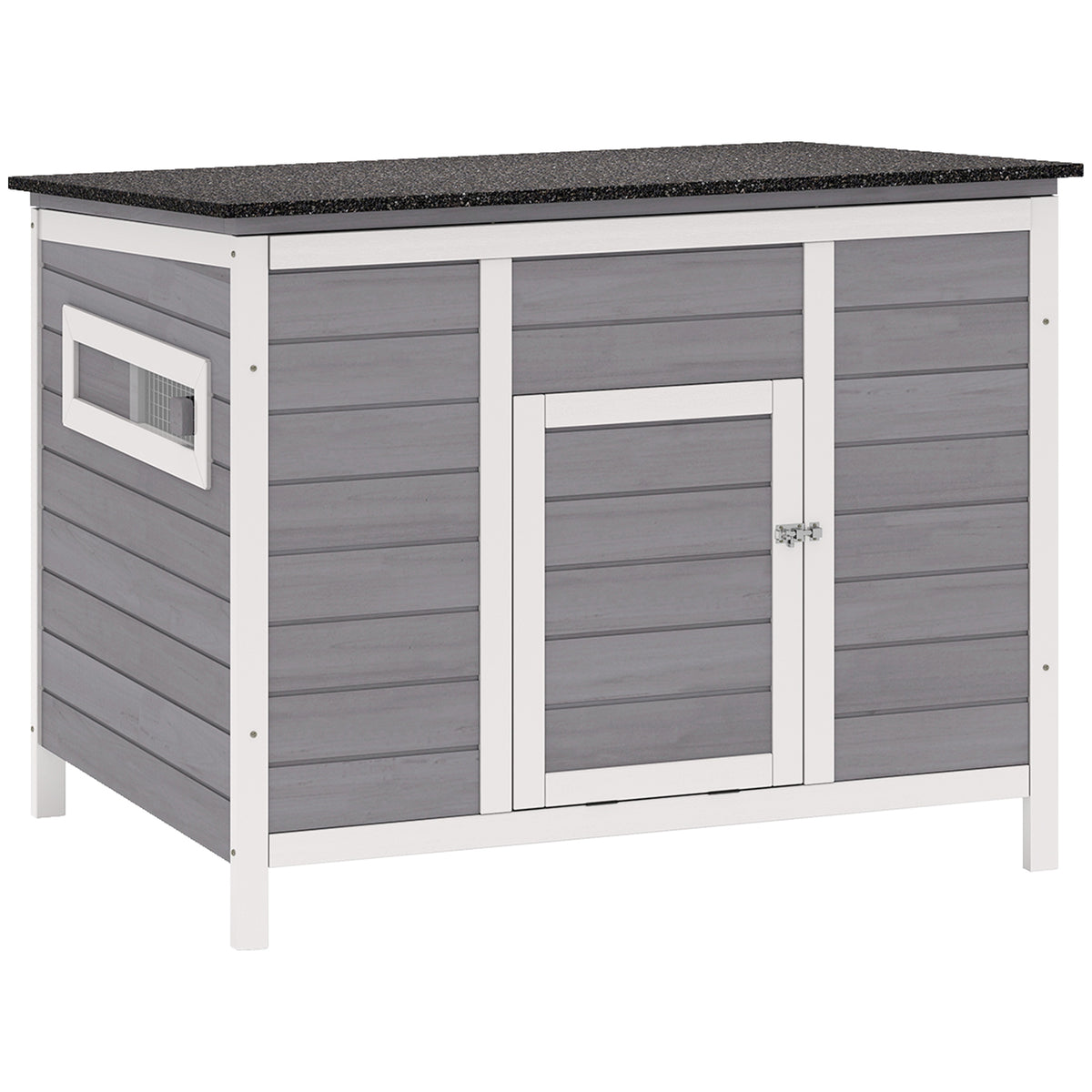 Weatherproof duck coop, wooden duck house with removable floor, sliding window, hinged roof, asphalt roof