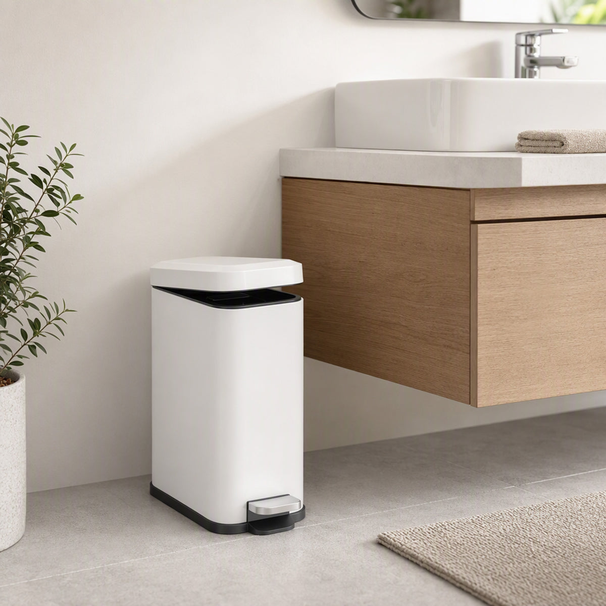Metal trash can, waste bin, 5 L capacity, with foot pedal, with inner bucket, white (2)