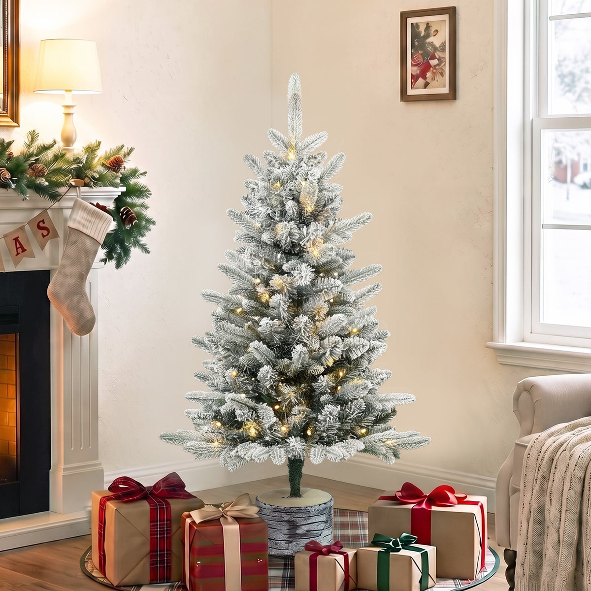 Artificial Christmas tree, 90 cm tree with 50 LED lights, 240 tips, artificial snow, magnesium oxide base (2)