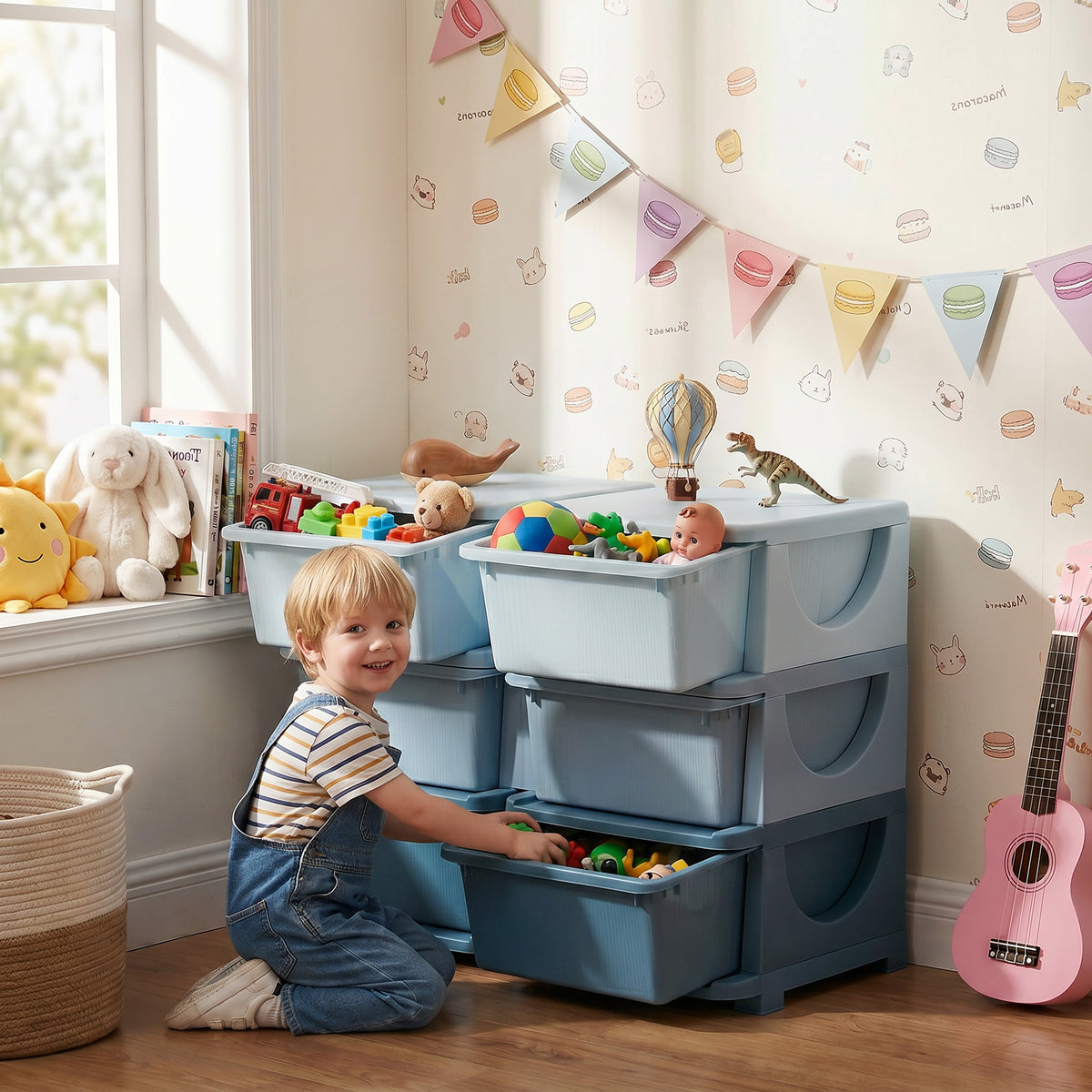 Storage box for children, children's storage box, 3 drawers, blue (2)