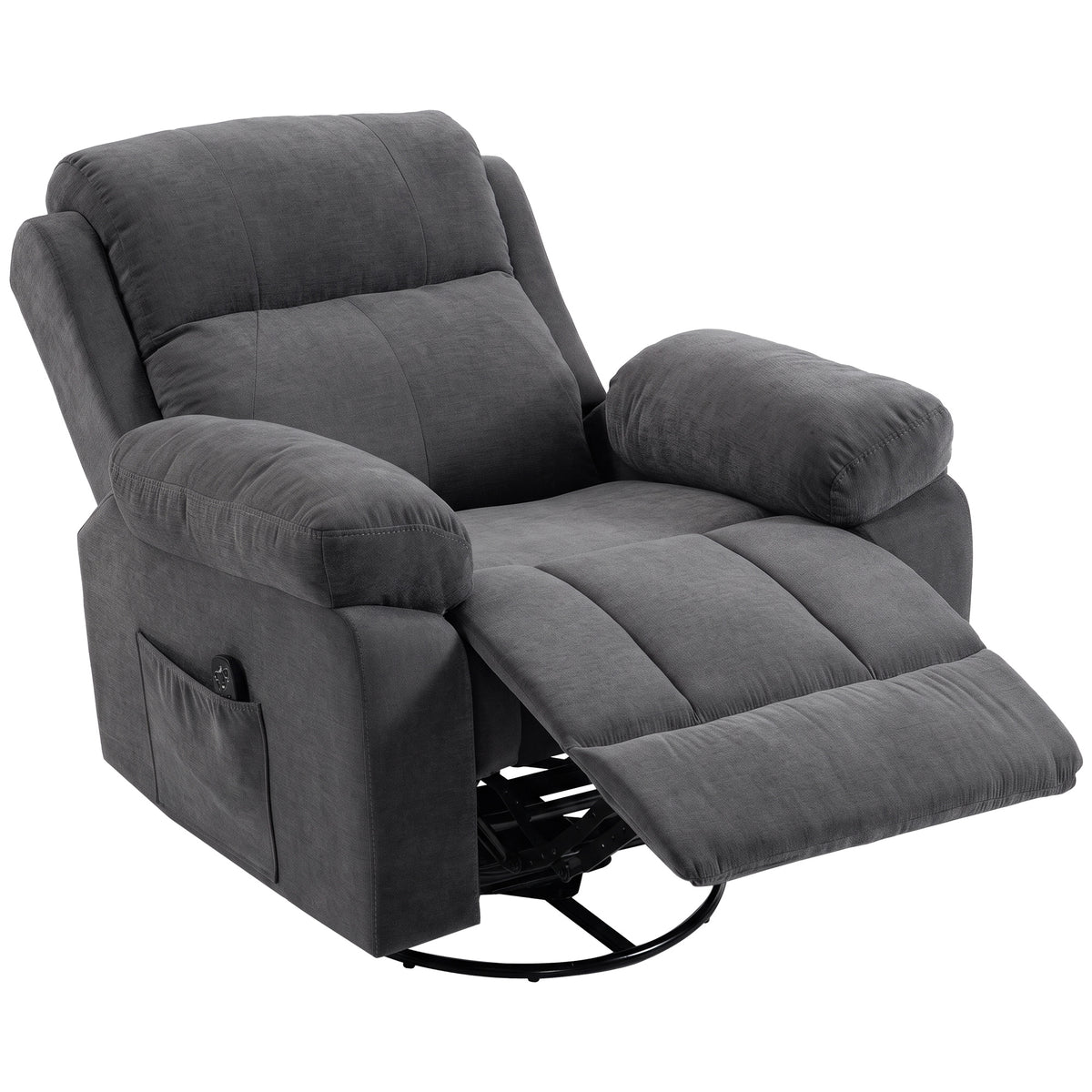 Recliner TV Chair 360° Swivel Massage Chair with Heat, Massage, Chenille Look, Dark Gray