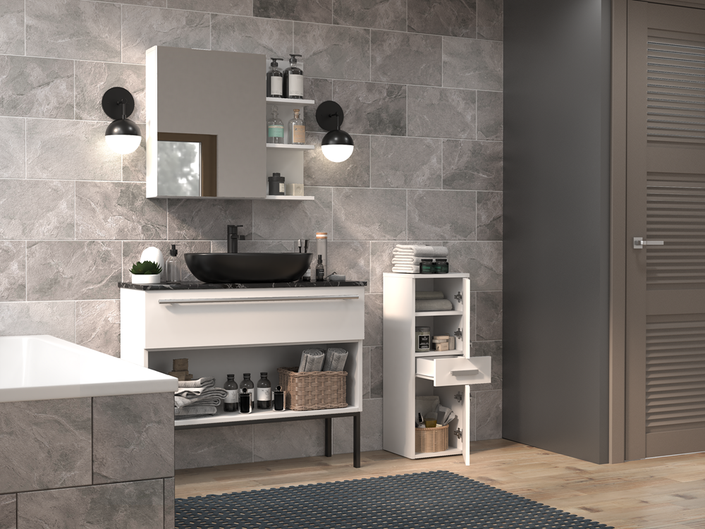 Badezimmer-Hochschrank Nel V DDS WEISS – Produktabbildung 2