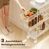 Metal kitchen trolley, 3 baskets, narrow design, 4 wheels, for kitchen, living room, bathroom, white (4)