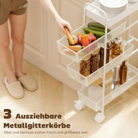 Metal kitchen trolley, 3 baskets, narrow design, 4 wheels, for kitchen, living room, bathroom, white (4)