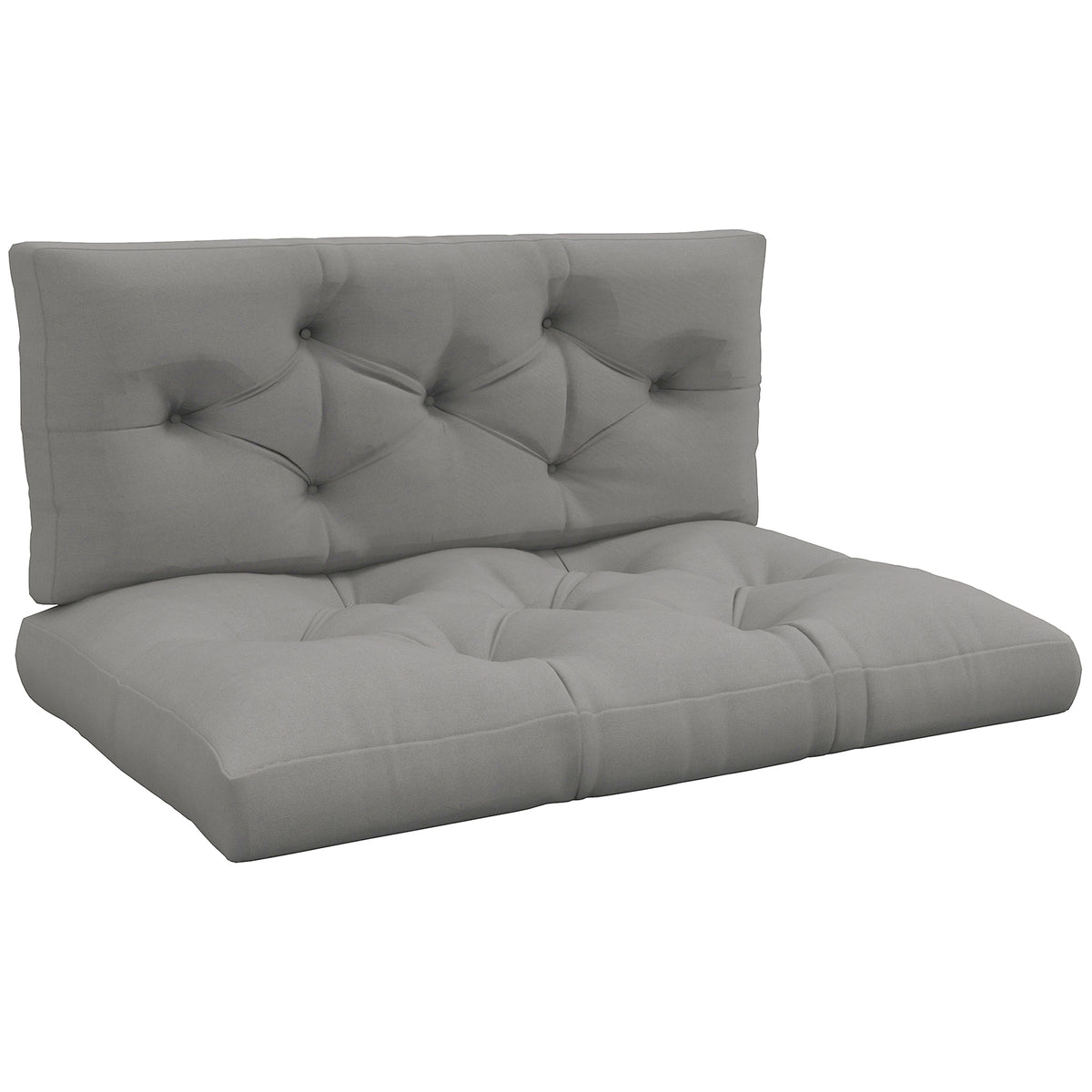 Seat cushion, seat pad, upholstered pad, with button tufting, 120 x 80 x 12 cm, Grey