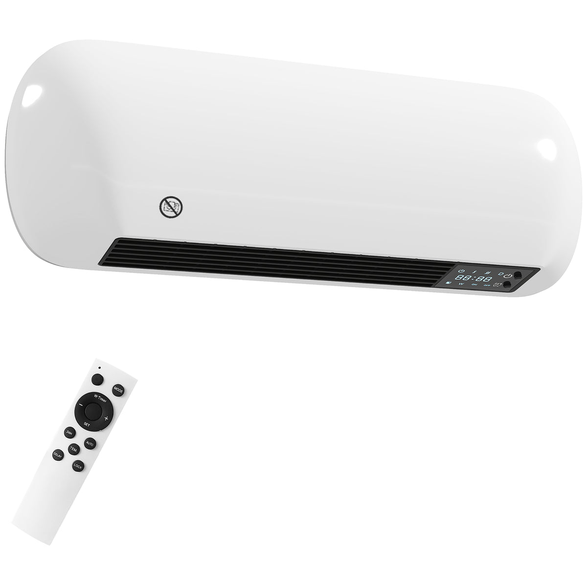 Wall-mounted fan heater 2000W ceramic wall heater with fan, 2 power levels, LED display, thermostat, white