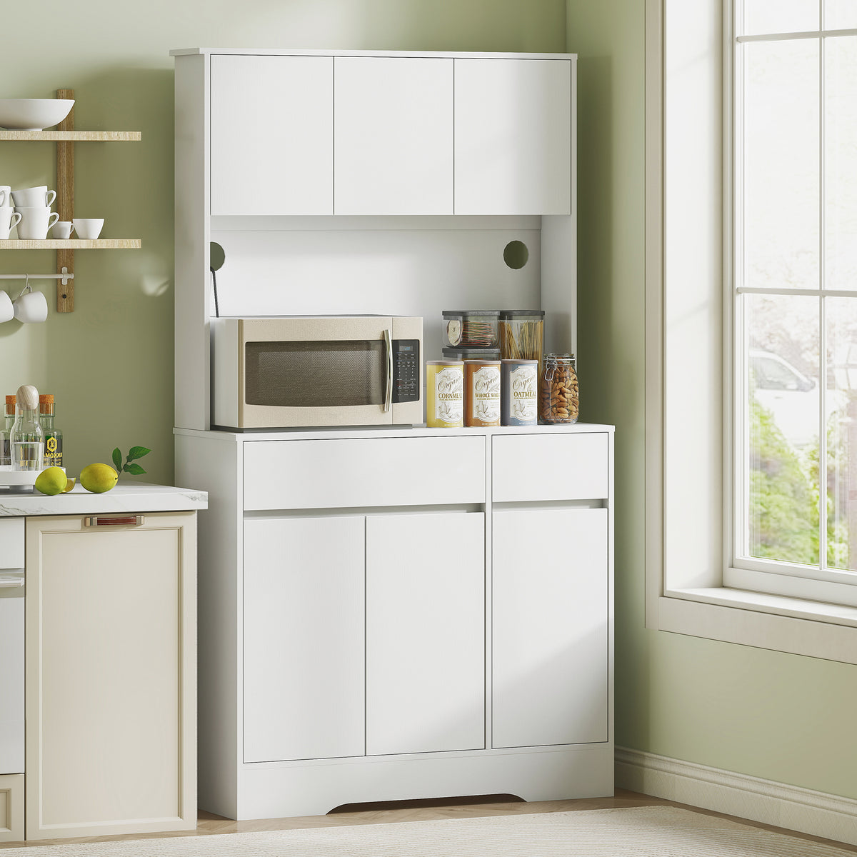 Kitchen cabinet with open workspace, 6 cabinet doors, 2 drawers, adjustable shelves, cable holes, particle board (2)