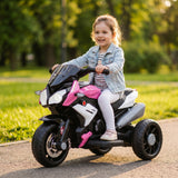 Electric children's motorcycle, lights & sounds, 3 km/h, rechargeable, plastic & metal, pink/white (9)