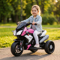 Electric children's motorcycle, lights & sounds, 3 km/h, rechargeable, plastic & metal, pink/white (9)