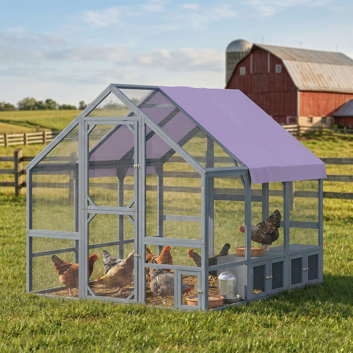 Chicken coop with weatherproof cover, 2 nesting boxes, 2 roosting bars, for 8-10 chickens, wood, 211 x 186.5 x (2)