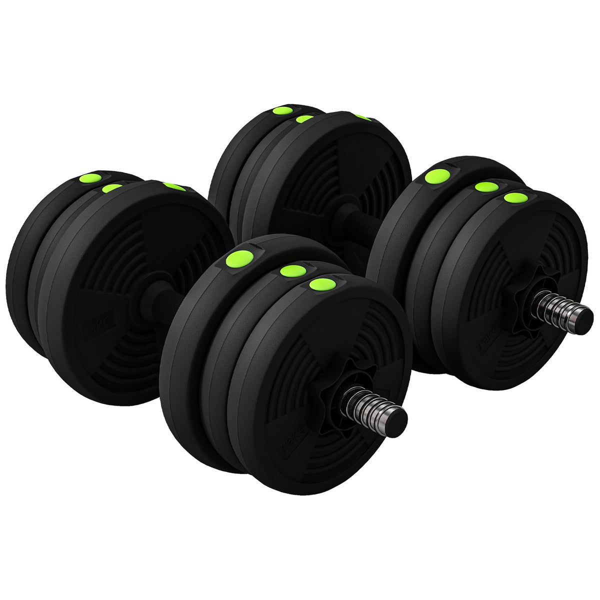 2-in-1 dumbbell set, barbell & dumbbell, 20 kg, non-slip, floor-friendly, black/green