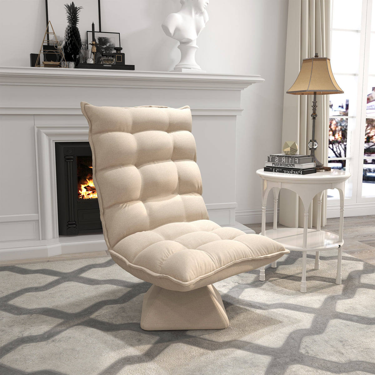 Recliner reading chair, swivel, linen look, 62 cm x 70 cm x 95 cm, beige (2)