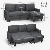 Corner sofa with sleeper function and storage box, L-shaped sofa bed with convertible chaise longue, for (3)