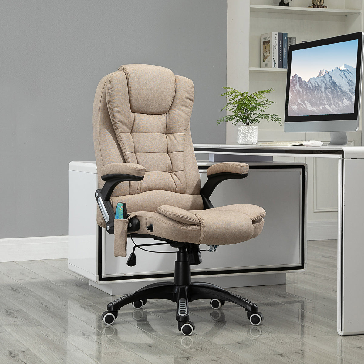 Massage chair with heating function, ergonomic desk chair, height-adjustable, 68L x 72W x 110-120 cm, Brown (2)