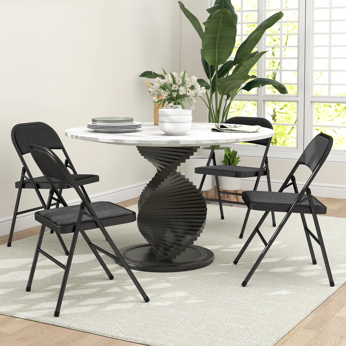 Set of 4 folding chairs, portable office chairs, metal legs, folding chair for office, reception, waiting room (2)