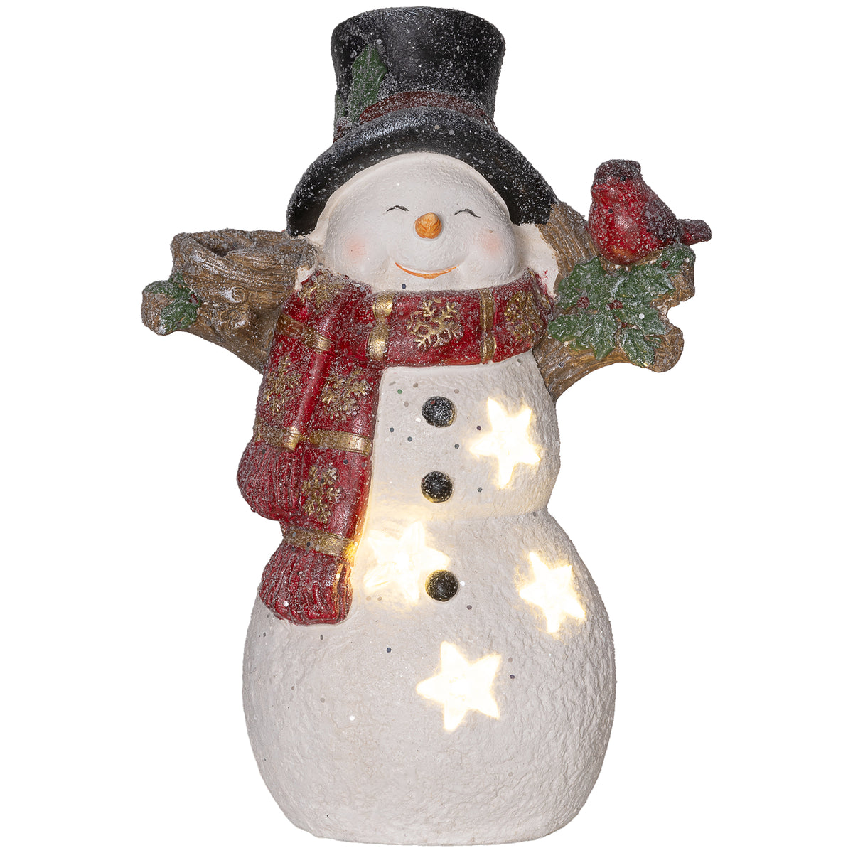 Christmas decoration, snowman with bird, 4 warm white LEDs, battery-operated, 25 x 15.5 x 38 cm