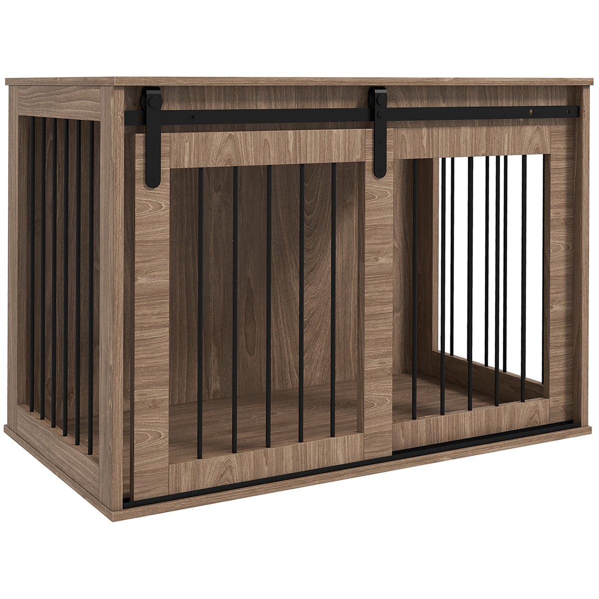 Dog crate, dog cage, lockable, wood look, rustic design, 98 cm x 58 cm x 61 cm, walnut + black