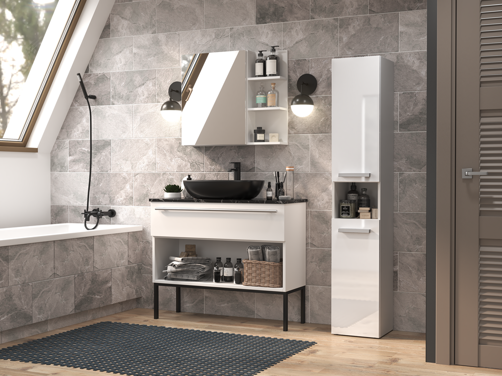 Badezimmer-Hochschrank Nel I WEISS HOCHGLANZ – Produktabbildung 3