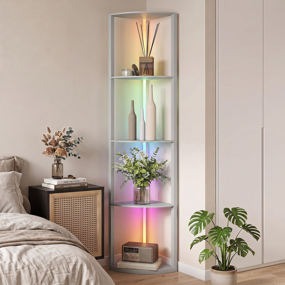 LED floor lamp, 5-level dimmable floor lamp with shelf, RGB color changing, remote control (2)