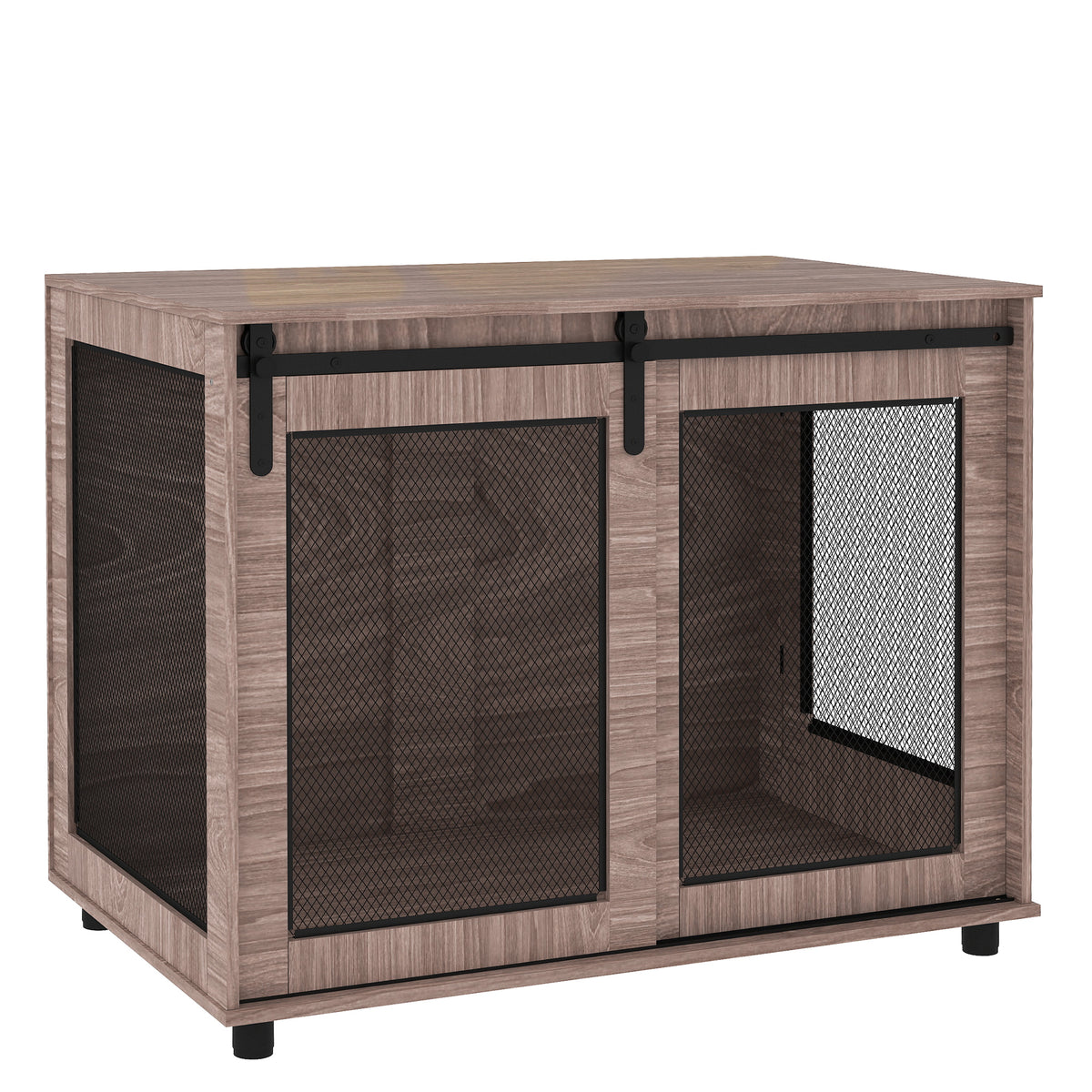 Dog crate, transport crate for dogs, retreat crate for pets, lockable doors, 98 x 60 x 78 cm, light brown