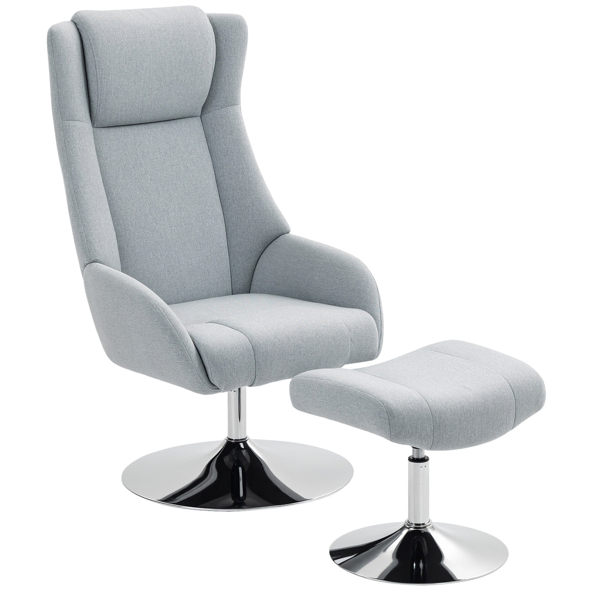 Swivel upholstered chair with footstool, reclining, upholstered armchair with armrests, for living room, bedroom