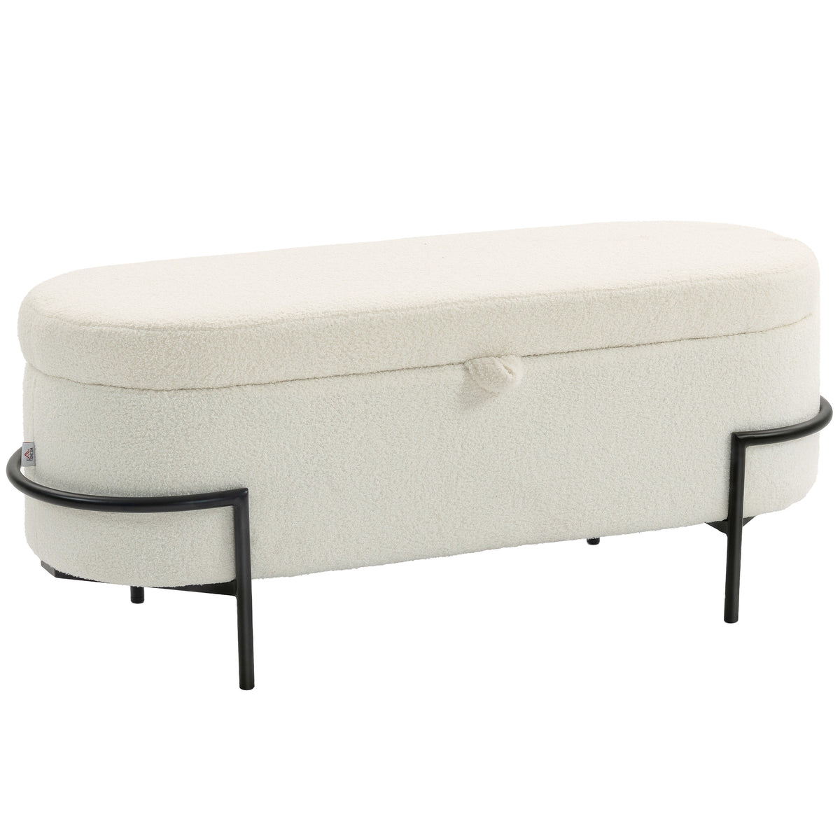 Storage stool, ottoman with lid and storage space, steel legs, upholstered stool with fleece cover, cream white