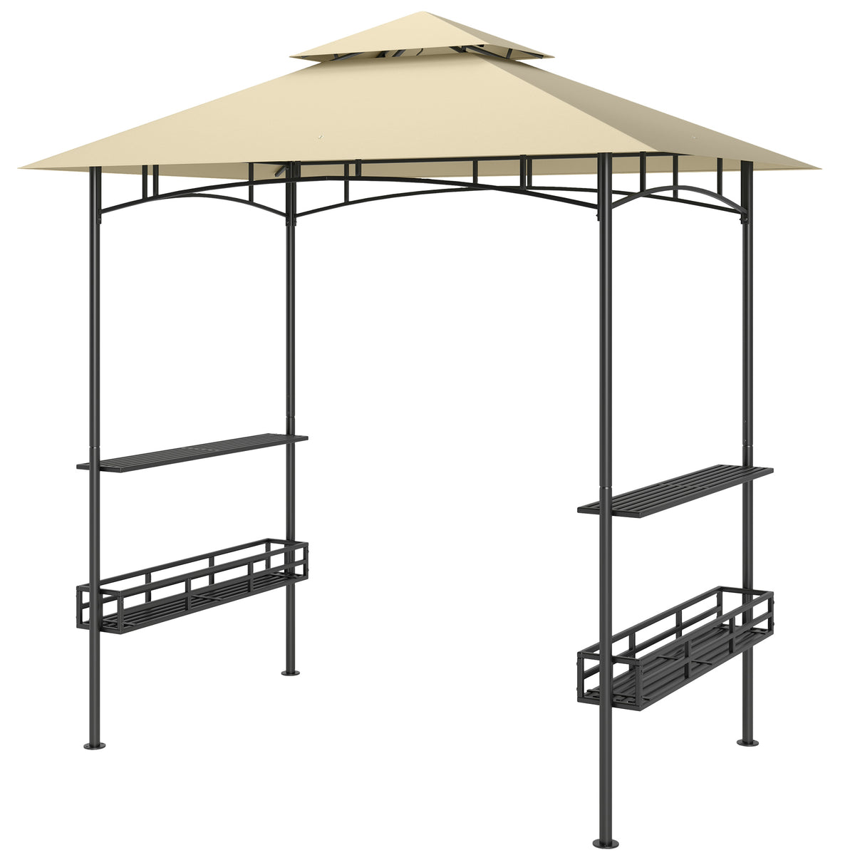 Grill tent, BBQ tent, garden gazebo with 2 shelves, storage baskets, hooks, for patio, beige