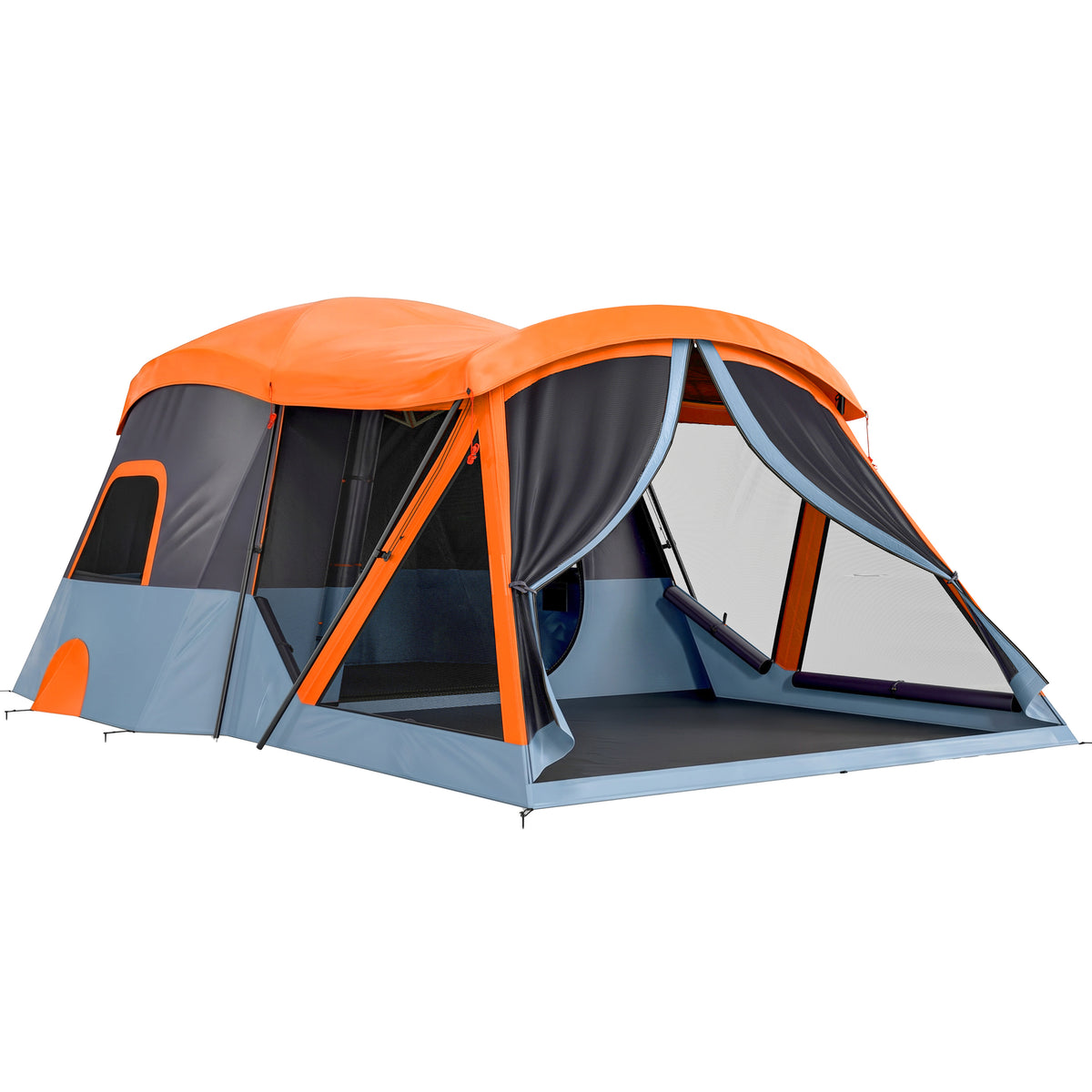 Tunnel tent 4-person family tent with bedroom and living room, skylights, groundsheet, standing height, 3000 mm