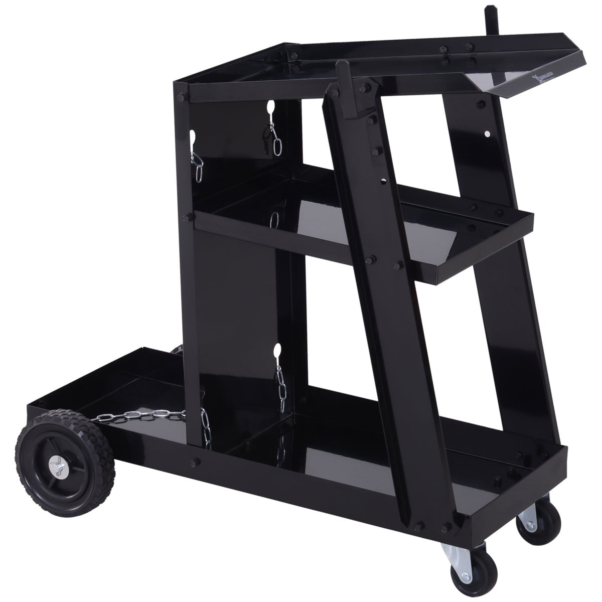 Welding cart, 3 shelves, safety chain, 4 wheels, steel, 71 x 39 x 70cm, black