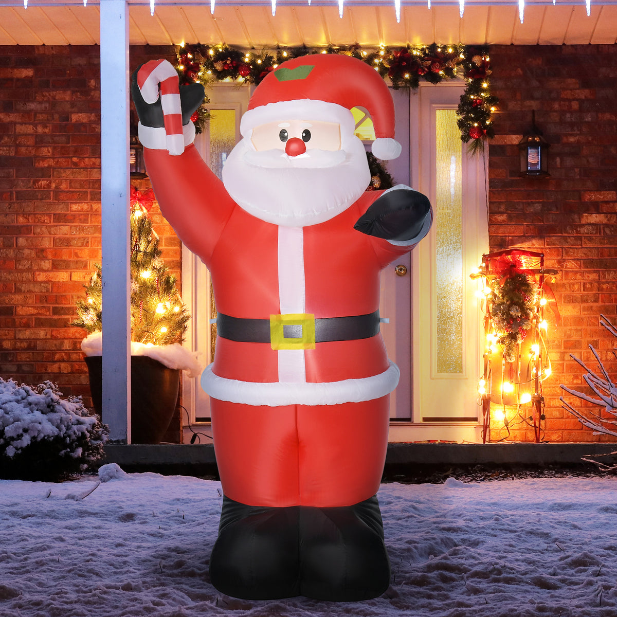 Inflatable Christmas Decoration, 2.4m Santa Claus with LED Lighting, Candy Cane (2)