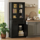 Kitchen cabinet, sideboard, acrylic front, drawers, 76 x 40 x 182.5 cm, black (2)