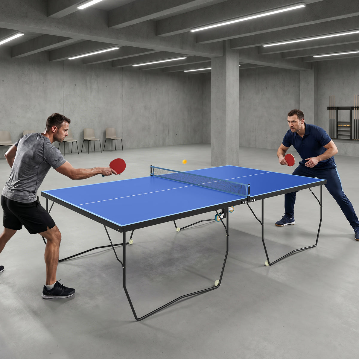 Table tennis table, foldable, 8 wheels, powder-coated steel frame, MDF, 274 x 152.5 x 76 cm, blue (2)