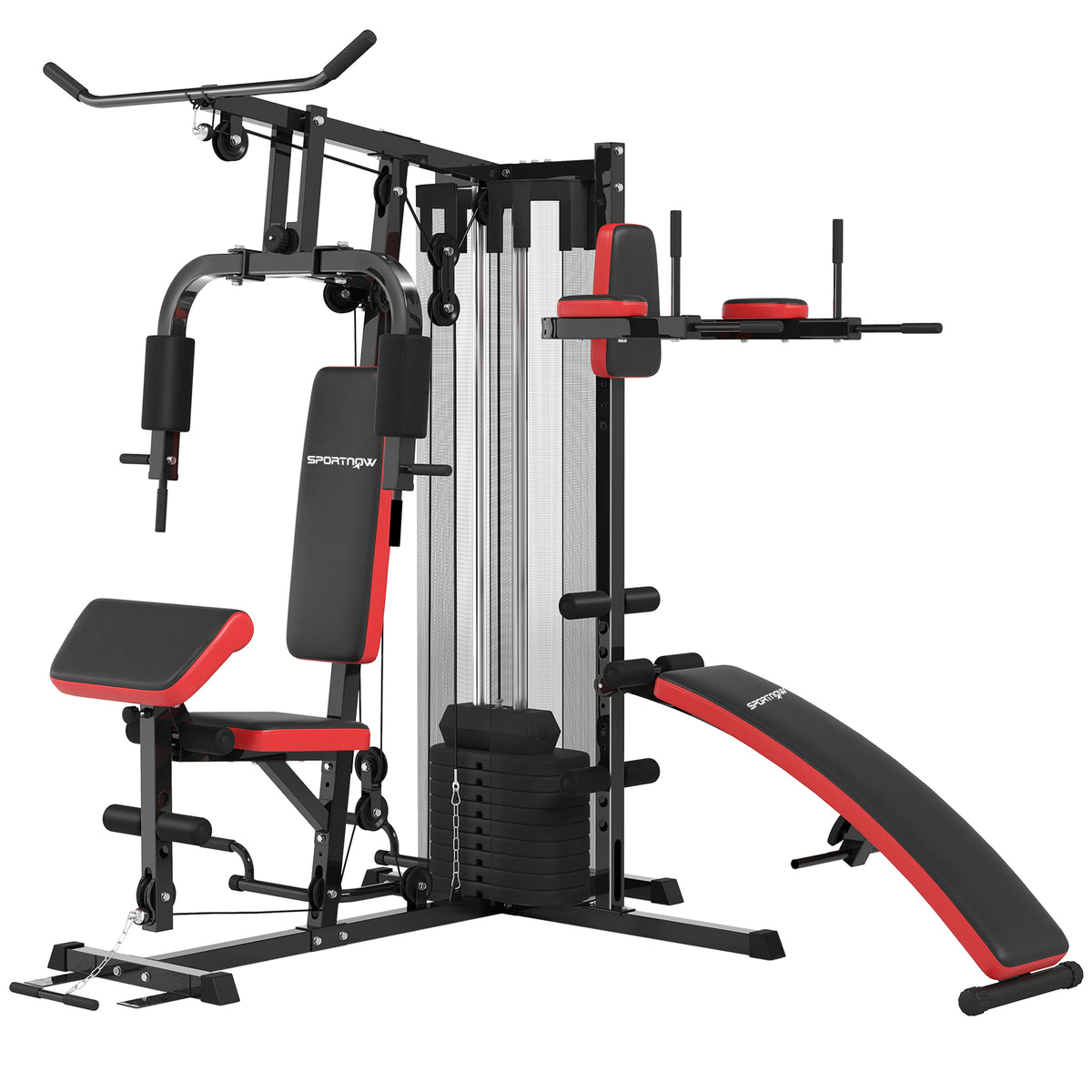 Multi-purpose training station with 65 kg weight stack, adjustable, for home workouts, steel, synthetic leather