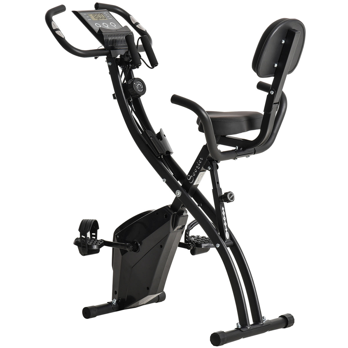 2-in-1 Exercise Bike with LCD Display, Heart Rate Monitor, Adjustable Seat, Wheels, Foldable Stationary Bike